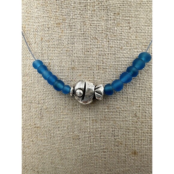 Philippe Audibert Paris Fish Charm Blue Glass Wire Choker Necklace 15” - Picture 3 of 7